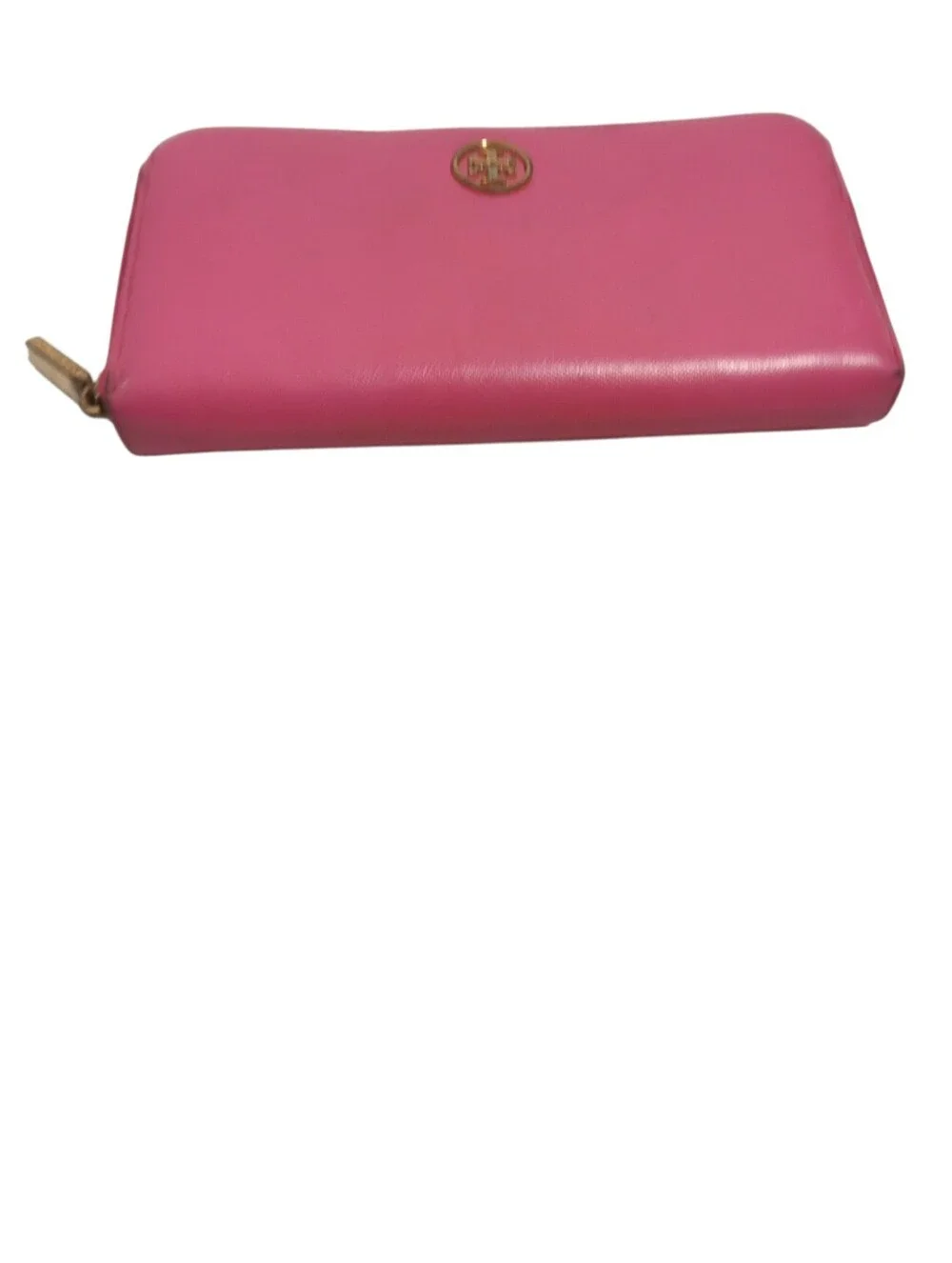 Tory Burch Hot Pink Saffiano Zip Around Wallet Gold Logo Leather